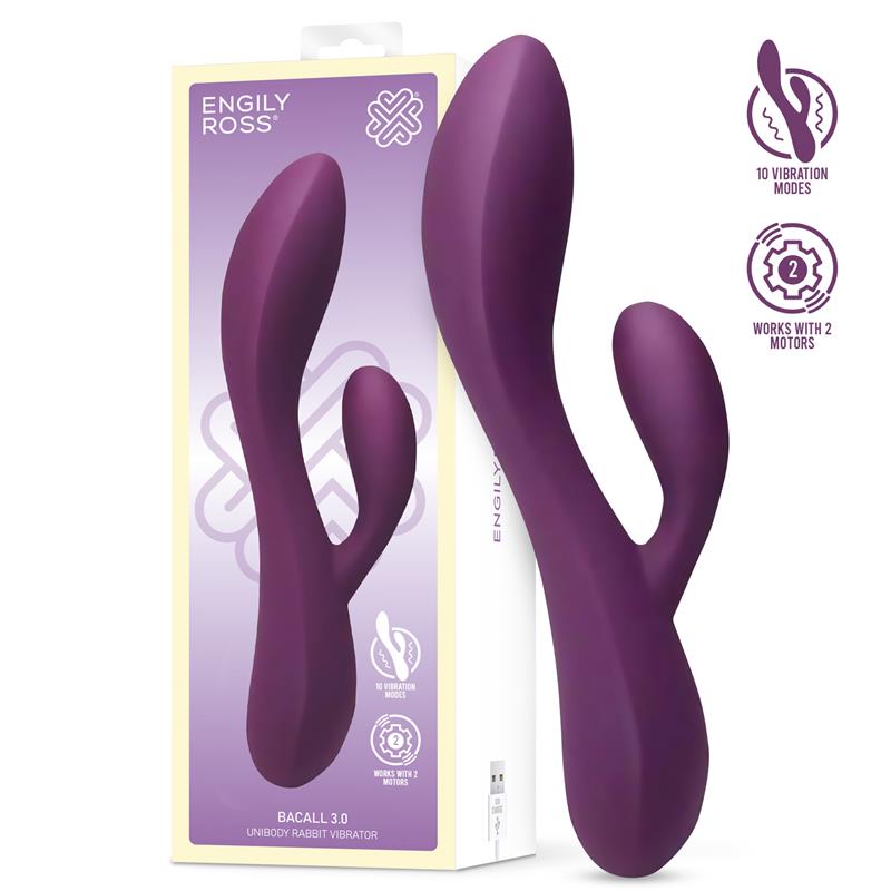 Bacall 3.0 Vibrador Silicona Liquida Inyectada Doble Motor USB Púrpura